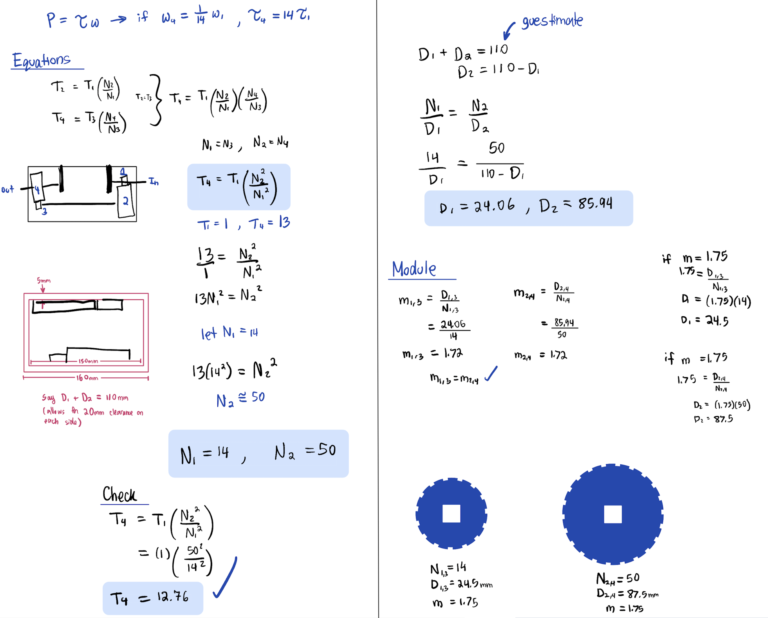 Calculations for necessary gear measurements